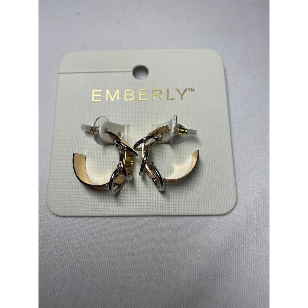 Emberly New mixed metal loop gold earring w/silver ring design